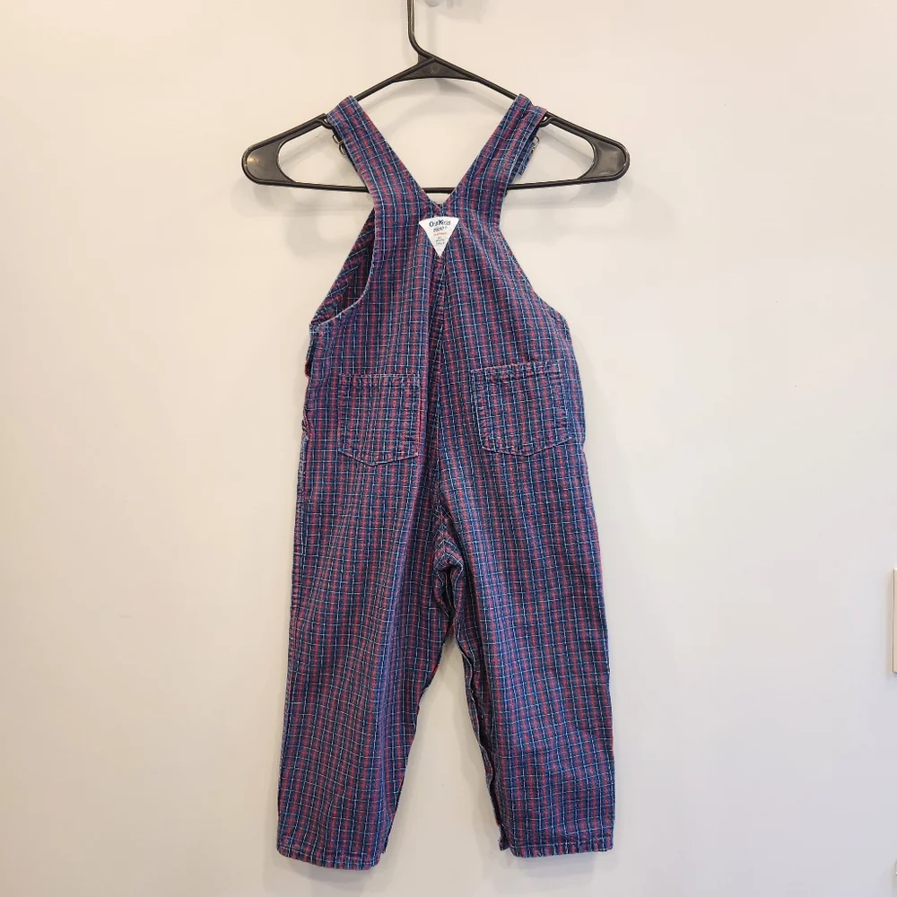 OshKosh B'gosh Plaid Vintage 90s Snap Button Overalls 100% Cotton Made In USA